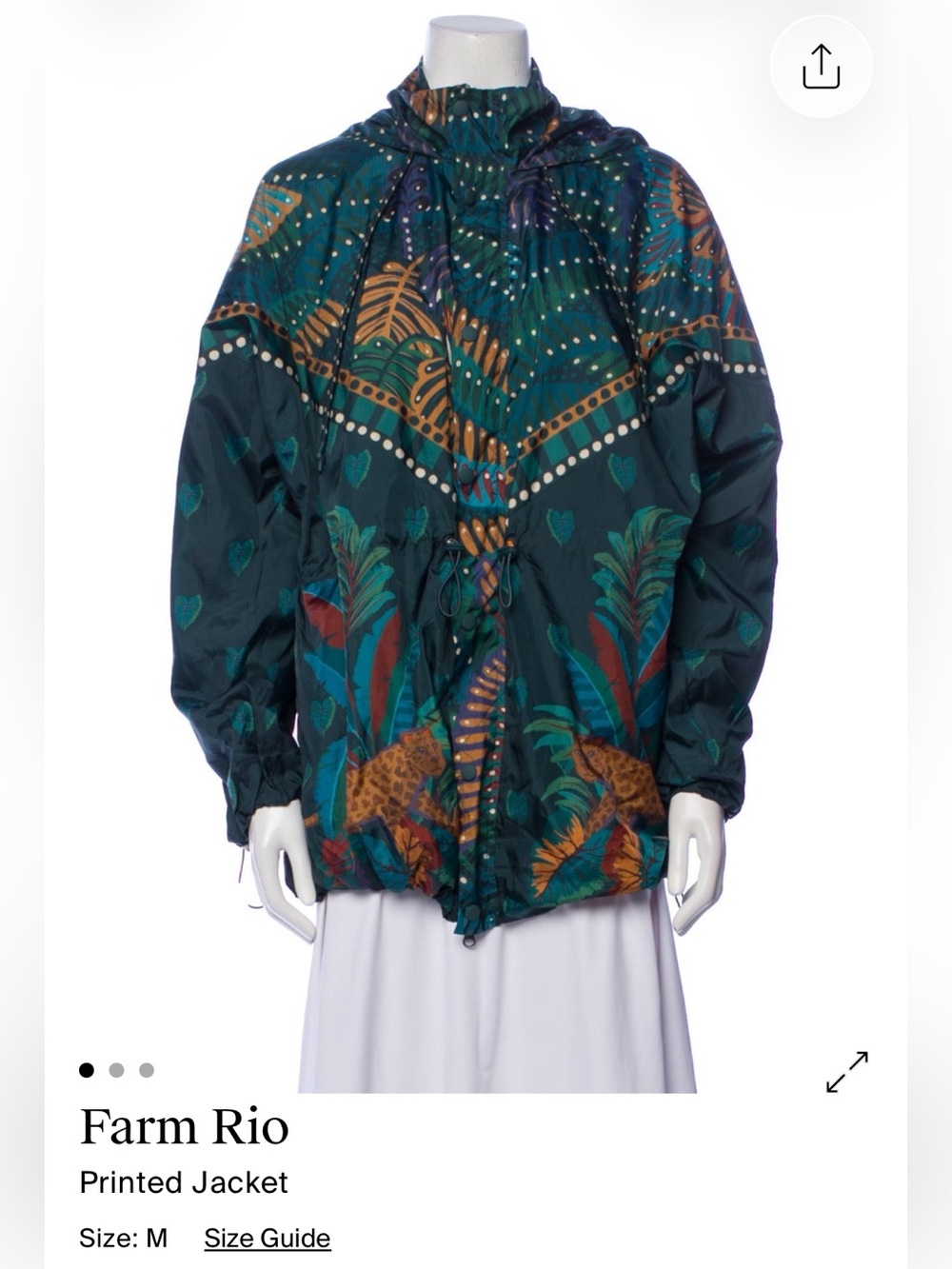 FARM Rio Teal Green Jungle Print Hooded Jacket with Gold Accents